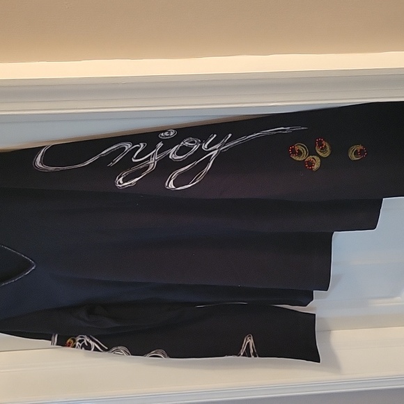Chicos black w/ sparkle neckline and martini glass and olives on sleeves… - Picture 5 of 10